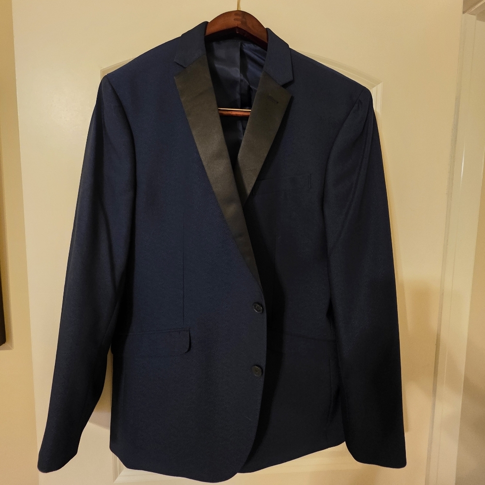 Kenneth Cole Reaction Navy Blazer with Black Satin Lapel